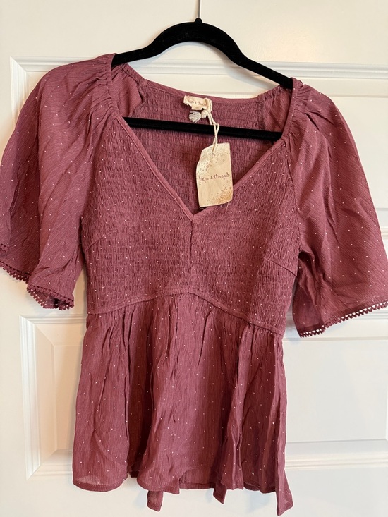 Hem & Thread Tops - Hem & Thread Dusty Rose Smocked Peplum Top